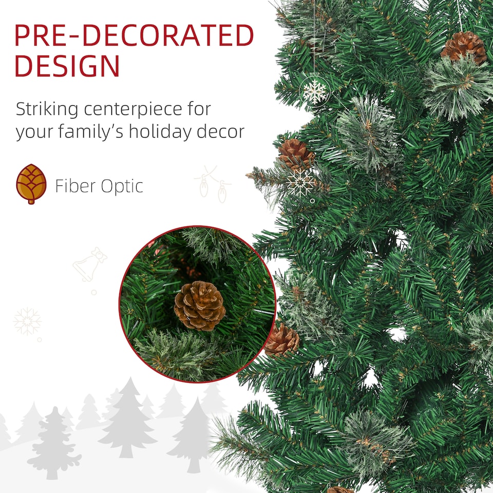 image 1 of HOMCOM 6.5FT Artificial Slim Christmas Tree Holiday Home Decor with Pine Cones
