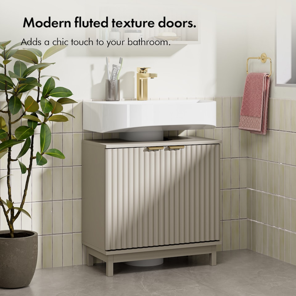 image 1 of VonHaus Victoria Stone Under Sink Bathroom Cabinet with Fluted Texture Doors
