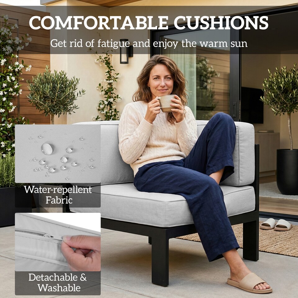 image 1 of Outsunny Garden Corner Sofa Set, Garden Furniture Set with Coffee Table | Grey | Light Grey | Five Plus Seater