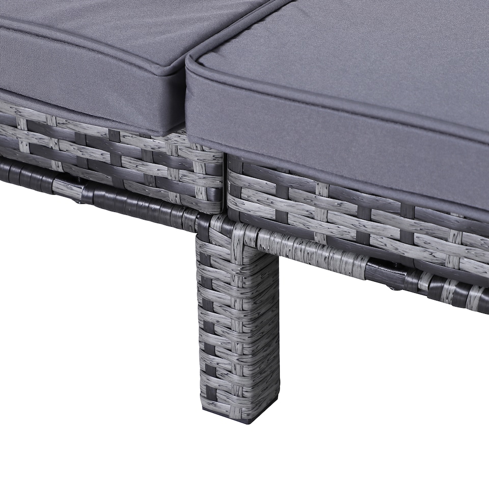 image 1 of Outsunny Double Rattan Sun Lounger, Garden Daybed with 5-Level Adjustable Backrest, Outdoor Lounge Sunbed with Cushion and Pillows, 2 Seater Wicker Patio Furniture, Grey