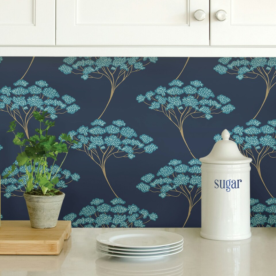 image 1 of NuWallpaper NU3141 Ficus Peel & Stick Wallpaper, Blue Multi