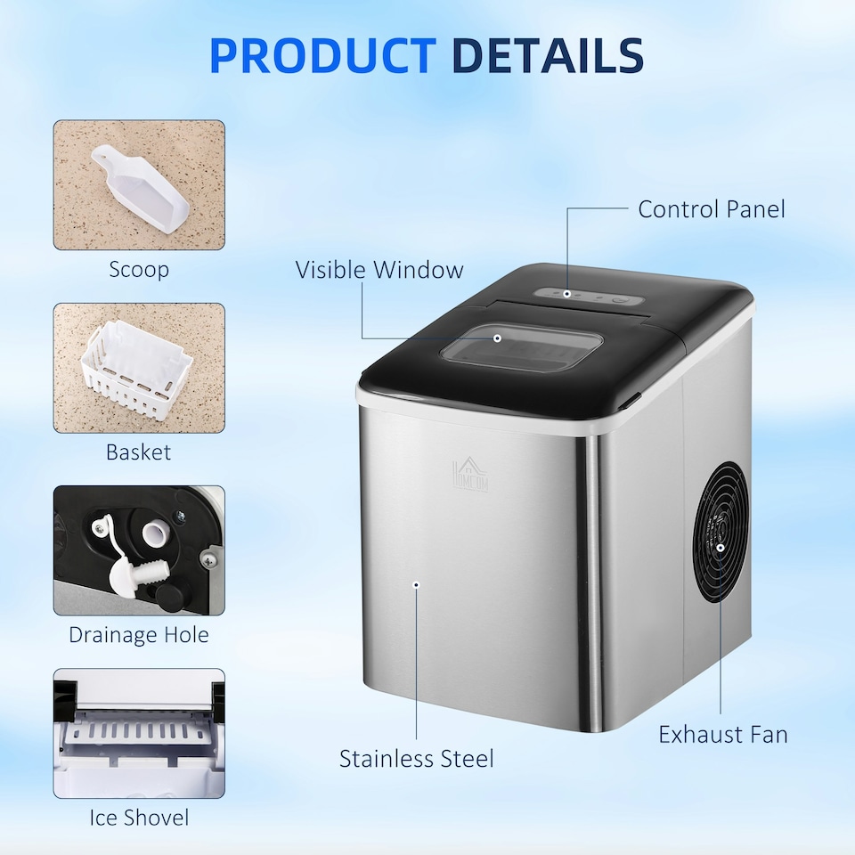 image 1 of HOMCOM Ice Maker Machine Portable Counter Top Ice Cube Maker for Home Black