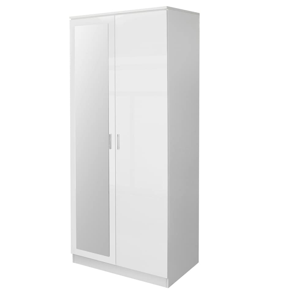 image 1 of Modern 2-Door Wardrobe with Mirror High Gloss Finish In White White