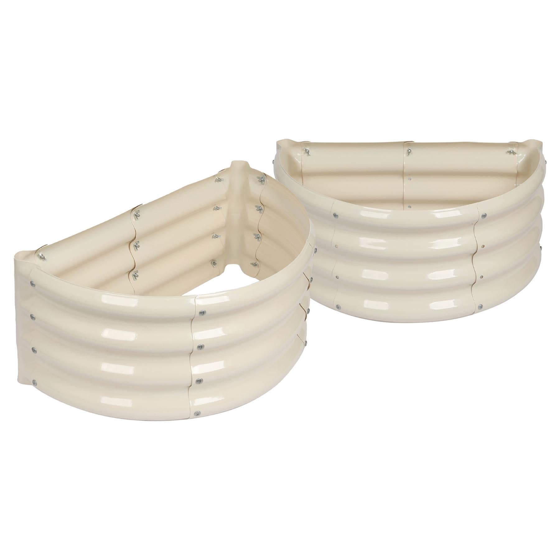 Harbour Housewares Raised Garden Beds - 2x Semi-Circle Bottomless Galvanised Steel Planter 60 x 30cm in Ivory | Size: 60 x 30 cm