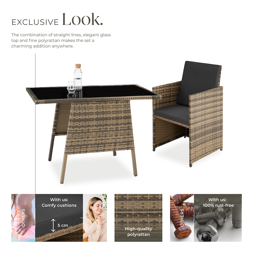 image 1 of Garden Furniture Set Lausanne - 2 chairs, 1 table, bistro set, weather resistant | Brown | nature | 52,50 x 56 x 88 cm | 1