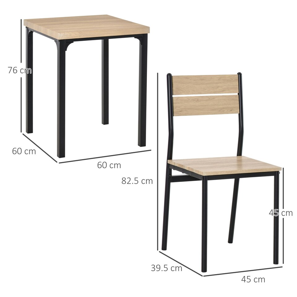 image 1 of HOMCOM 3 Pcs Compact Dining Table 2 Chairs Set, Light Wood Grain