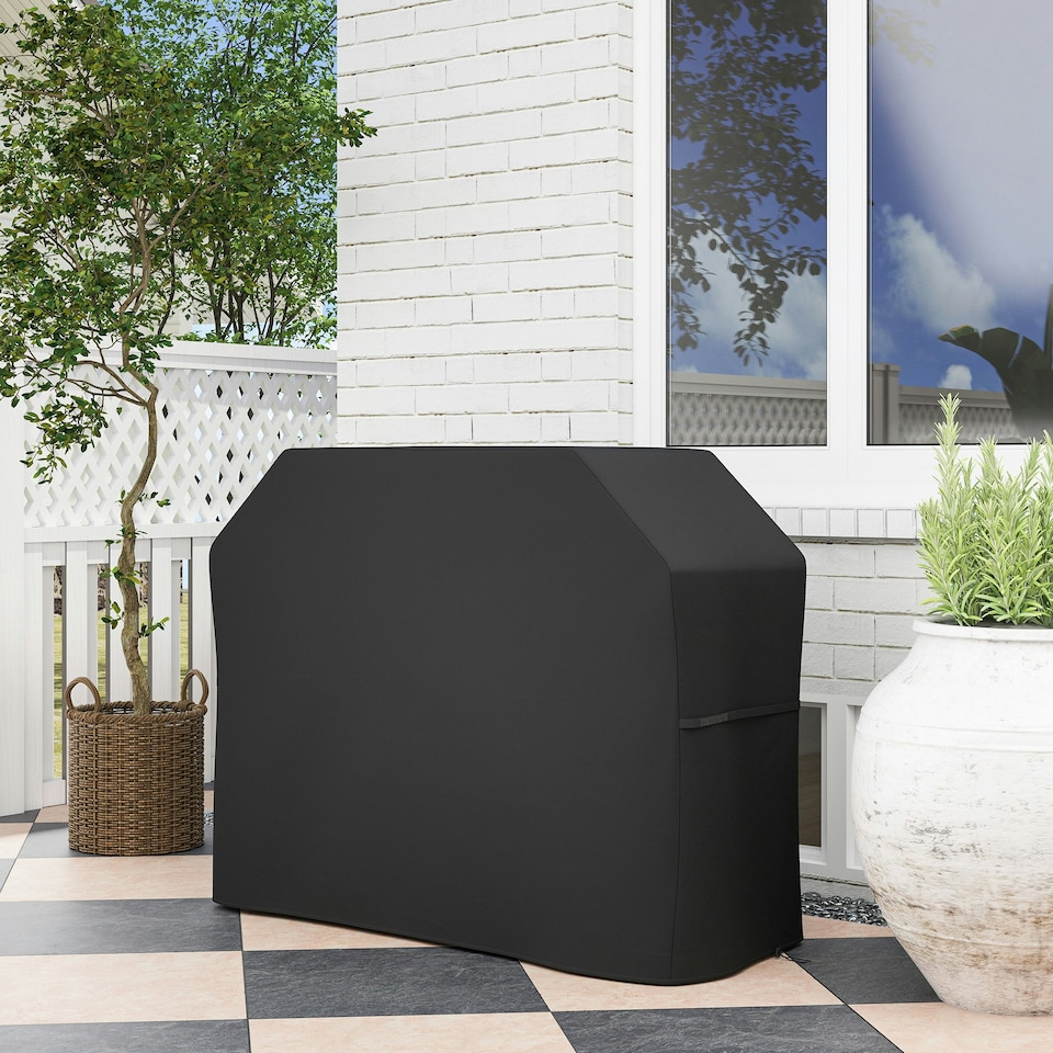 image 1 of Outsunny BBQ Cover for Rectangular Gas Grill, 420D Oxford Fabric Barbecue Covers, Waterproof UV Protection Rip-Proof, with Windproof Drawstring and Hook and Loop Fasteners, Black, 147 x 61 x 120cm