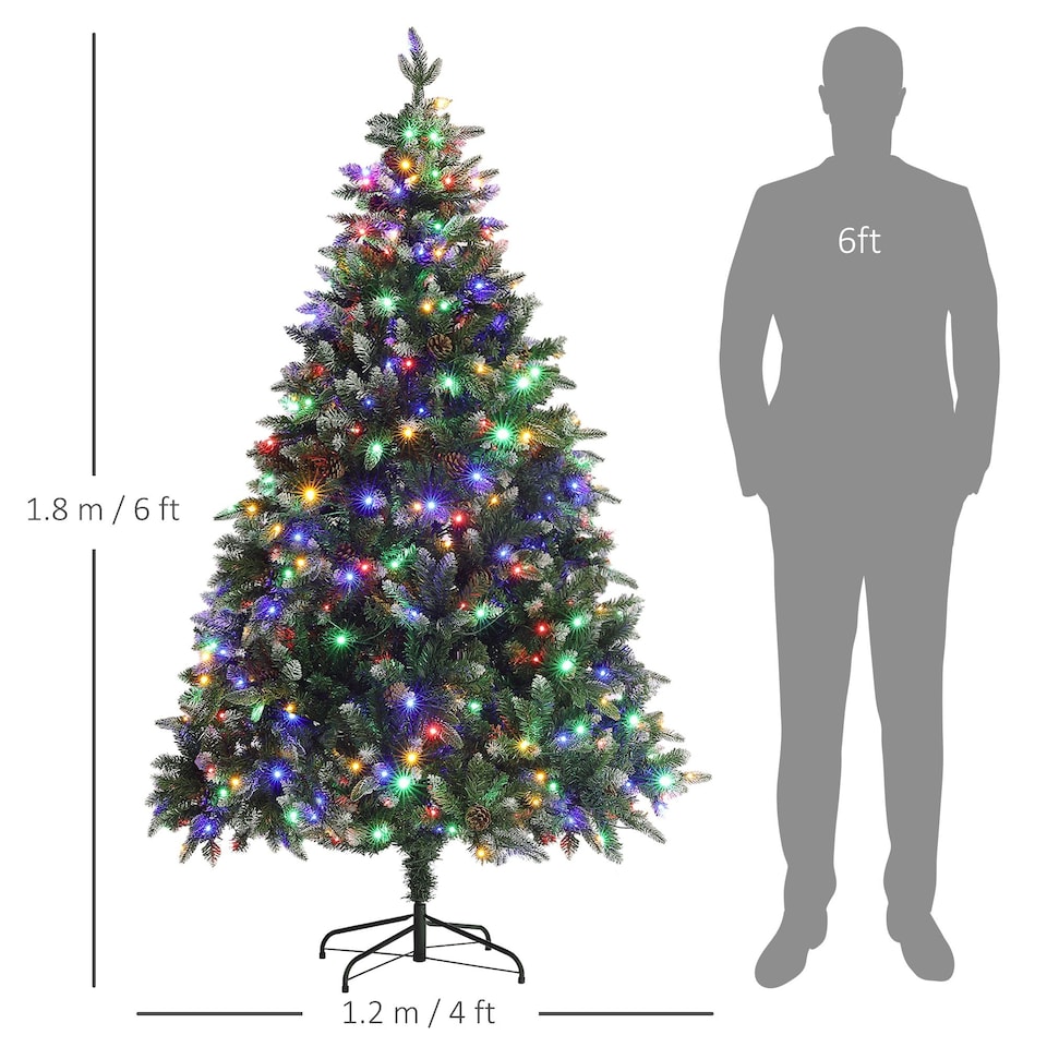 image 1 of HOMCOM 6 Ft Artificial LED Christmas Tree with Metal Base, Hinged Branches