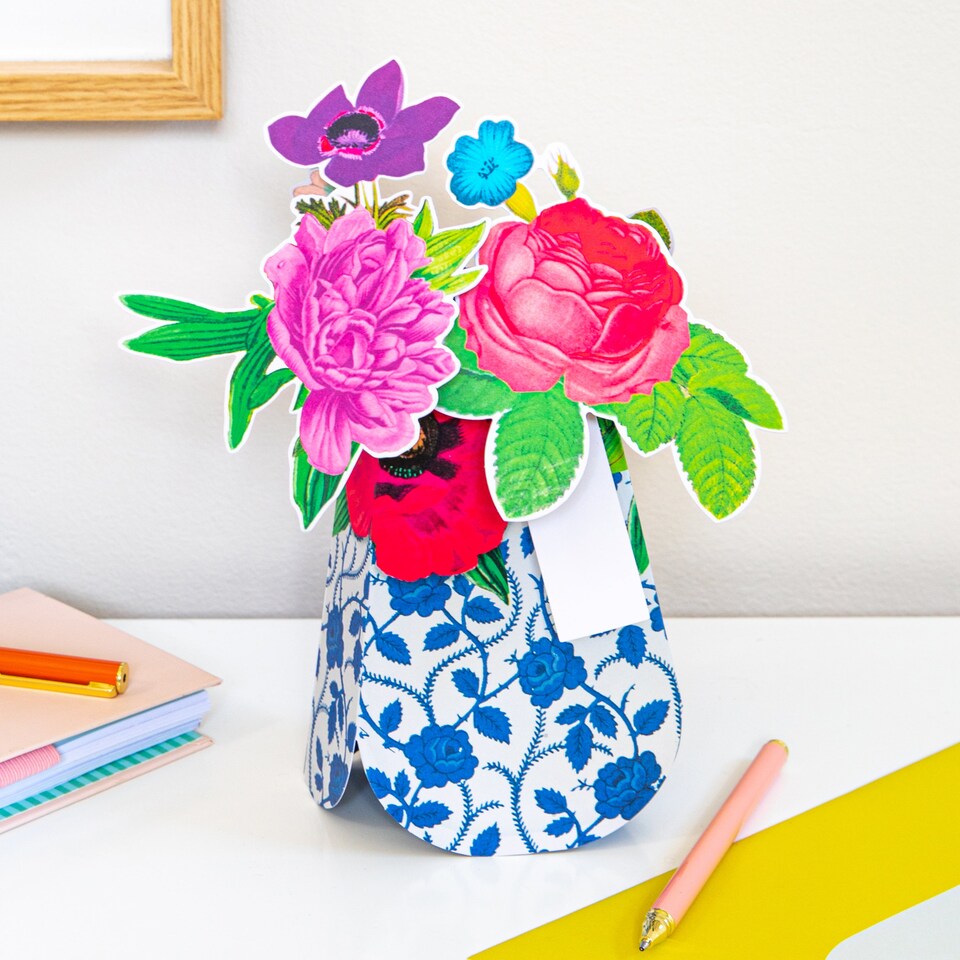 image 1 of Hallmark Magical Botanicals Paper Flowers 'Wonders' - 3D Pop-Up Patterned Vase