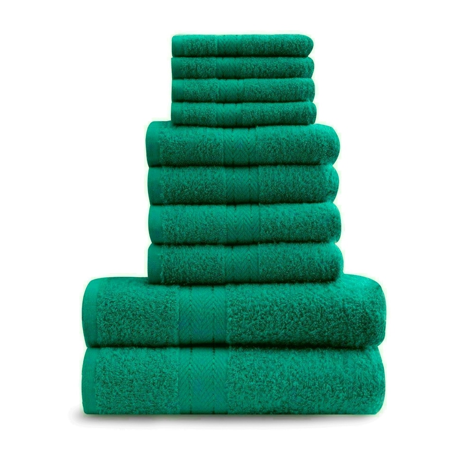 image 1 of VELVETIO 10 Piece Towel Bale Set Toronto Stripe Pattern - 100% Cotton, 450 GSM Green | Teal