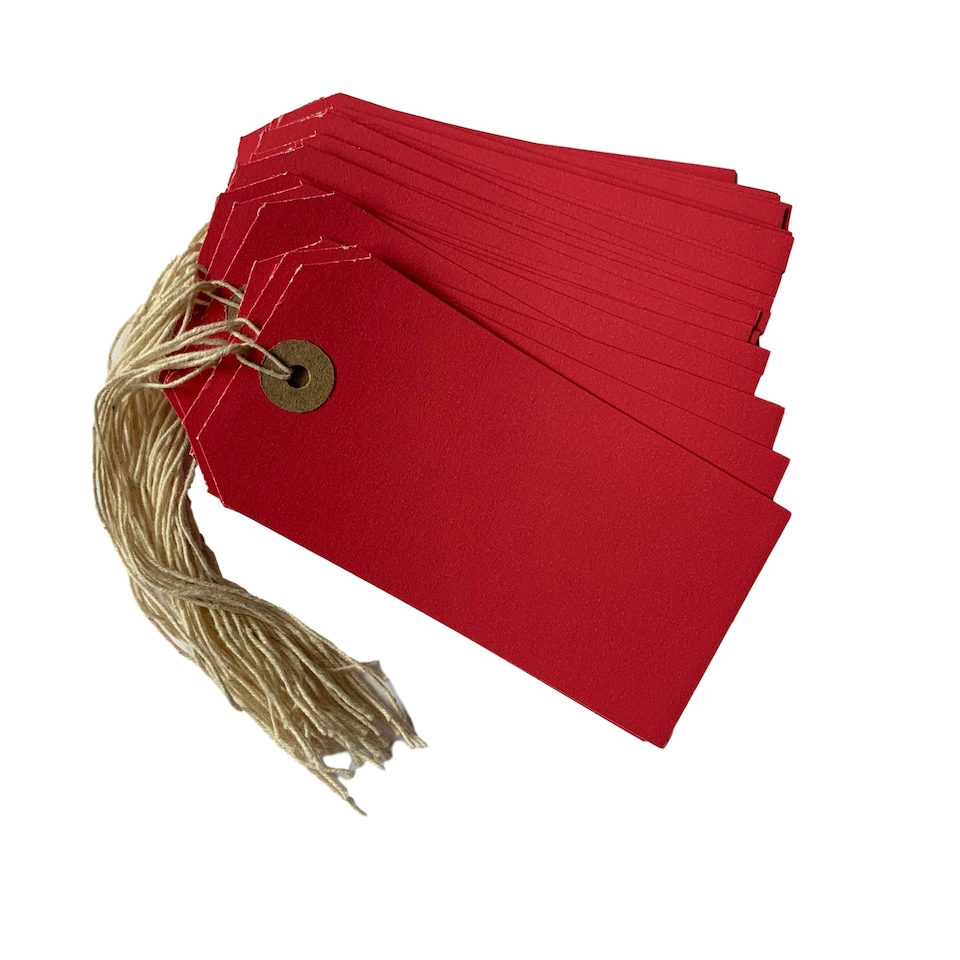 image 1 of Box of 1000 Red Strung Tags 120mm x 60mm