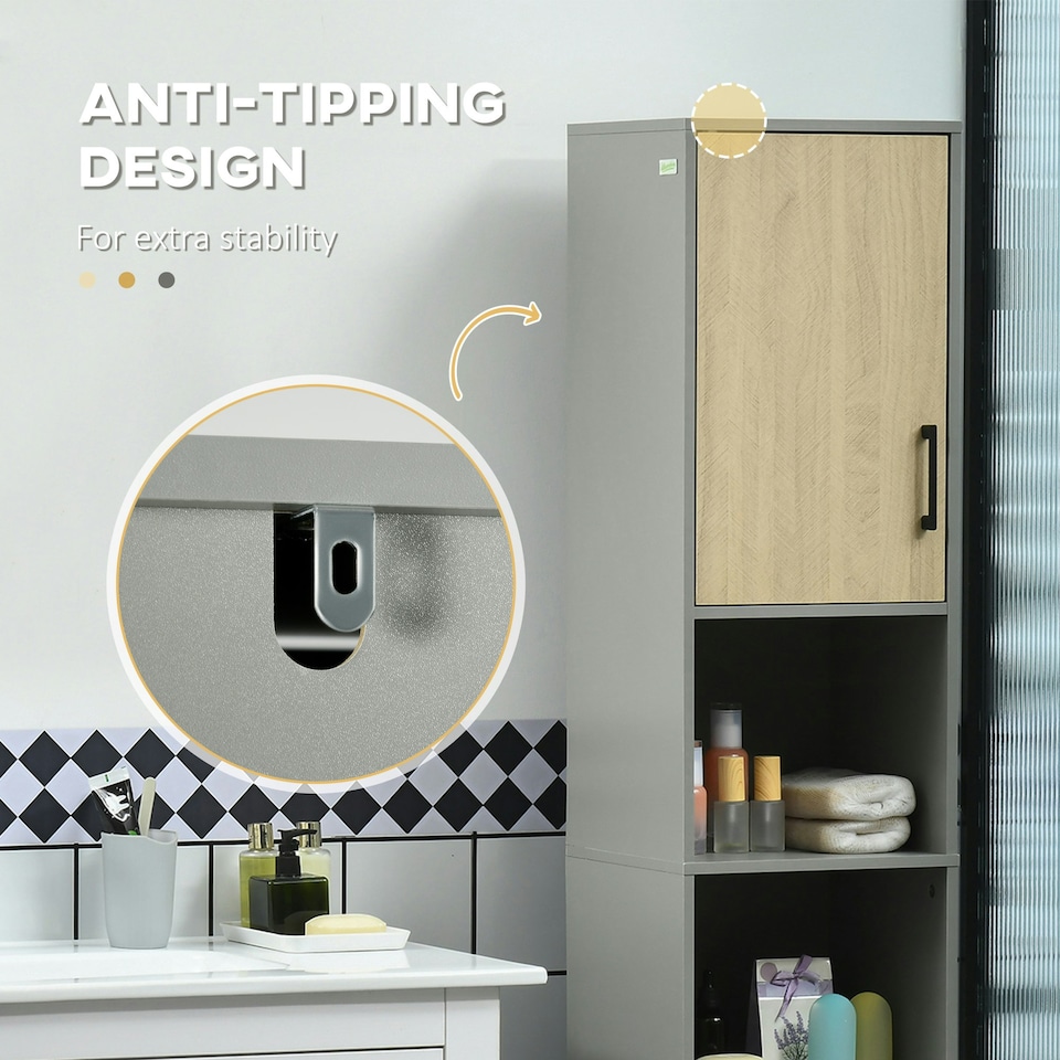 image 1 of kleankin Tall Bathroom Storage Cabinet, Slim Floor Cabinet for Living Room