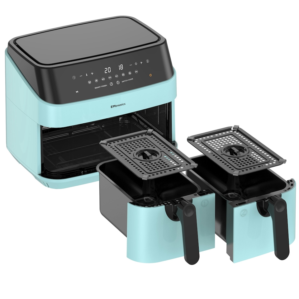 image 1 of EMtronics 9 Litre Digital Double Basket Air Fryer - Aqua