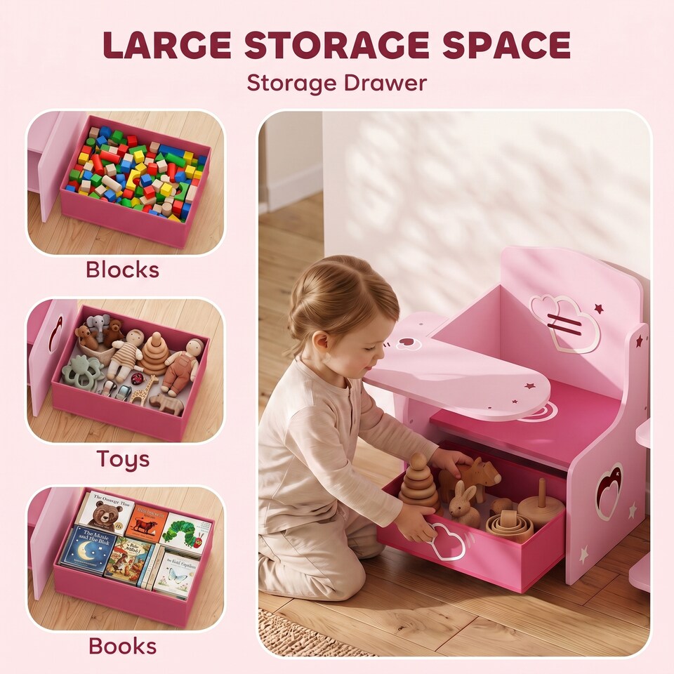 image 1 of AIYAPLAY Kids Table and Chair Set, Toddler Desk Chair with Storage Bins