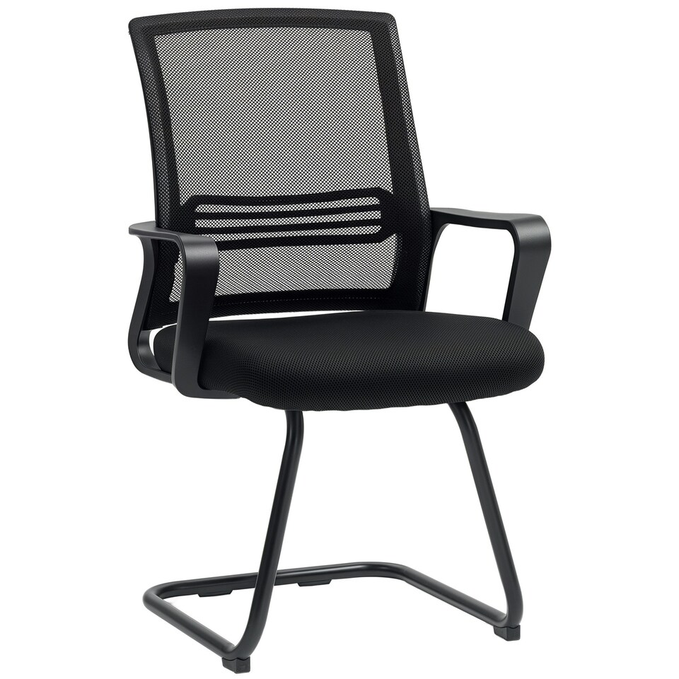 image 1 of HOMCOM Meeting Office Chair, Mesh Reception Chair with Sled Base, Black Black
