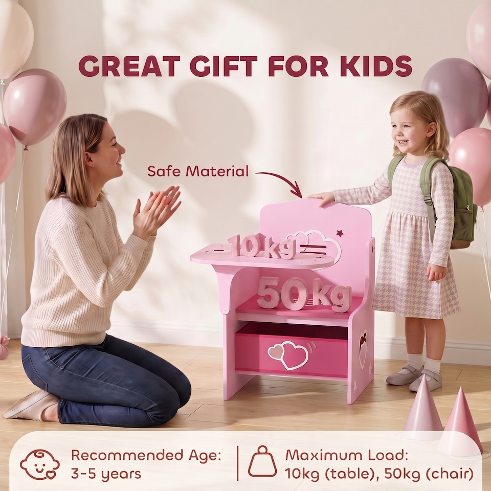 image 1 of AIYAPLAY Kids Table and Chair Set, Toddler Desk Chair with Storage Bins