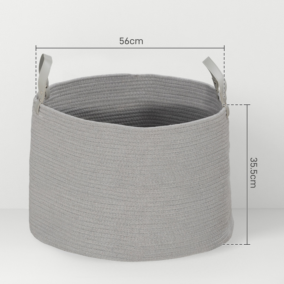 image 1 of HOMCOM 88L Laundry Hamper, Cotton Rope Laundry Basket with Handles, Collapsible Washing Bin, 56 x 35.5cm, Grey