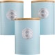 image 1 of Cooks Professional 3 Piece Ribbed Tea, Coffee, & Sugar Cannisters with Bamboo Lids | Blue | Blue & Silver