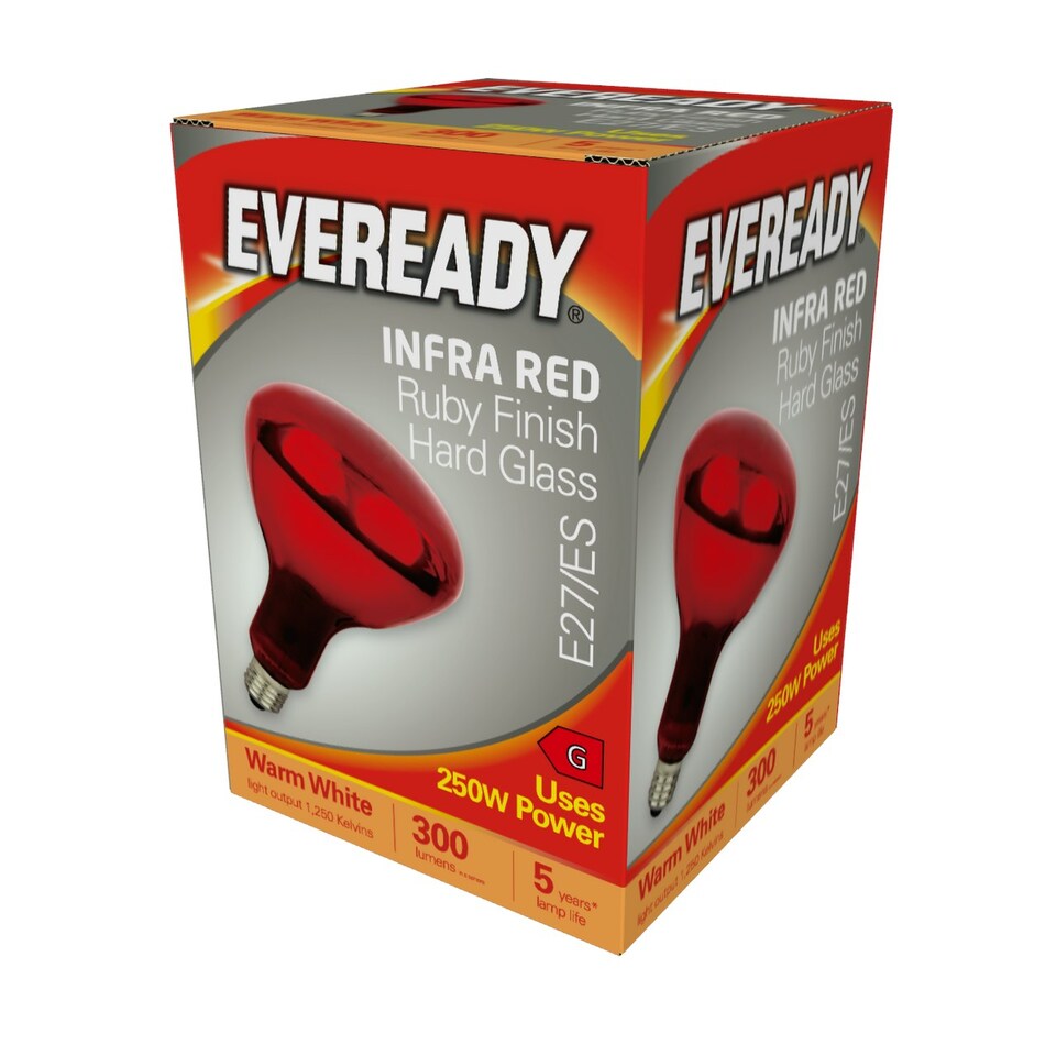image 1 of Eveready Infra-Red Heater Lamp Bulb E27 300lm 250W 2000K - Pack of 1