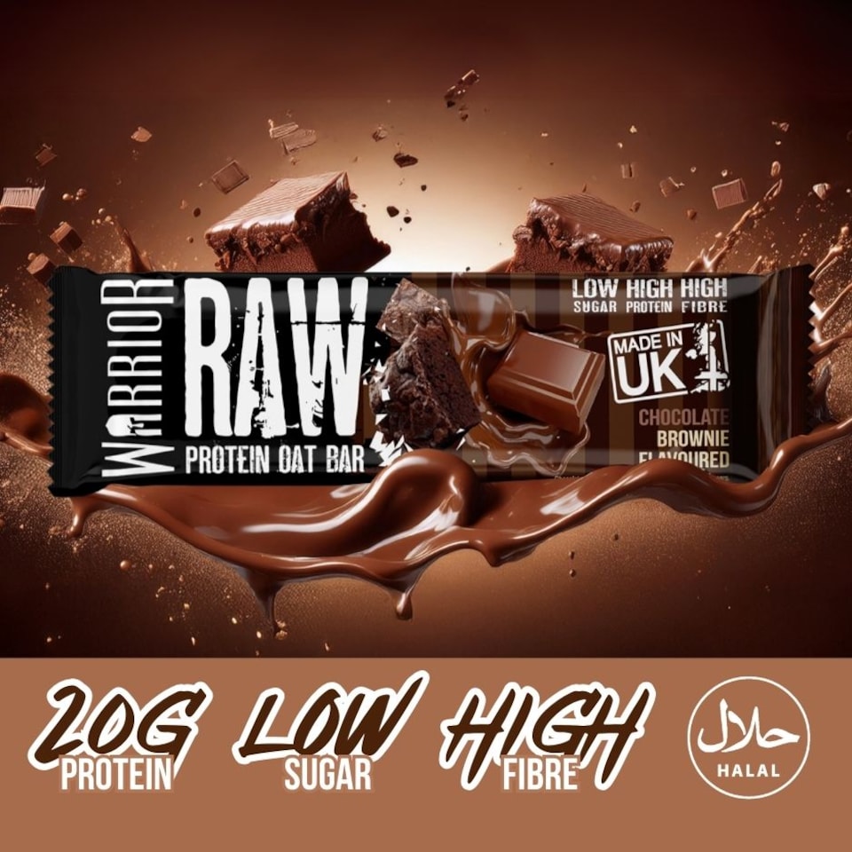 image 1 of Warrior RAW Protein Bars 12 x 75g – 20g High Protein Bar, Low Sugar High Fibre Oat Protein Flapjack – Protein Snacks, Meal Replacement Bars (Variety)
