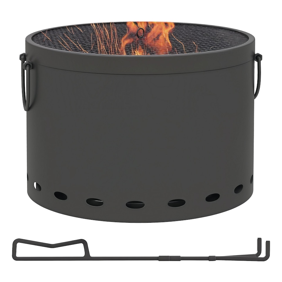 image 1 of Outsunny 38cm Smokeless Wood Burning Firepit Metal Fire Pit, Dark Grey