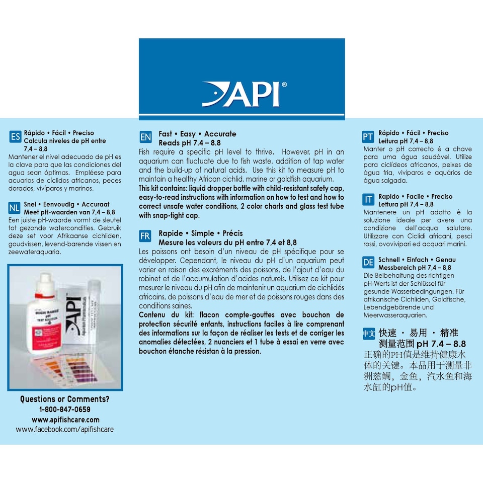 image 1 of API High Range pH Test Kit (160 Tests) Measures Elevated pH for Cichlids & Marine Tanks Aquarium Test Kit