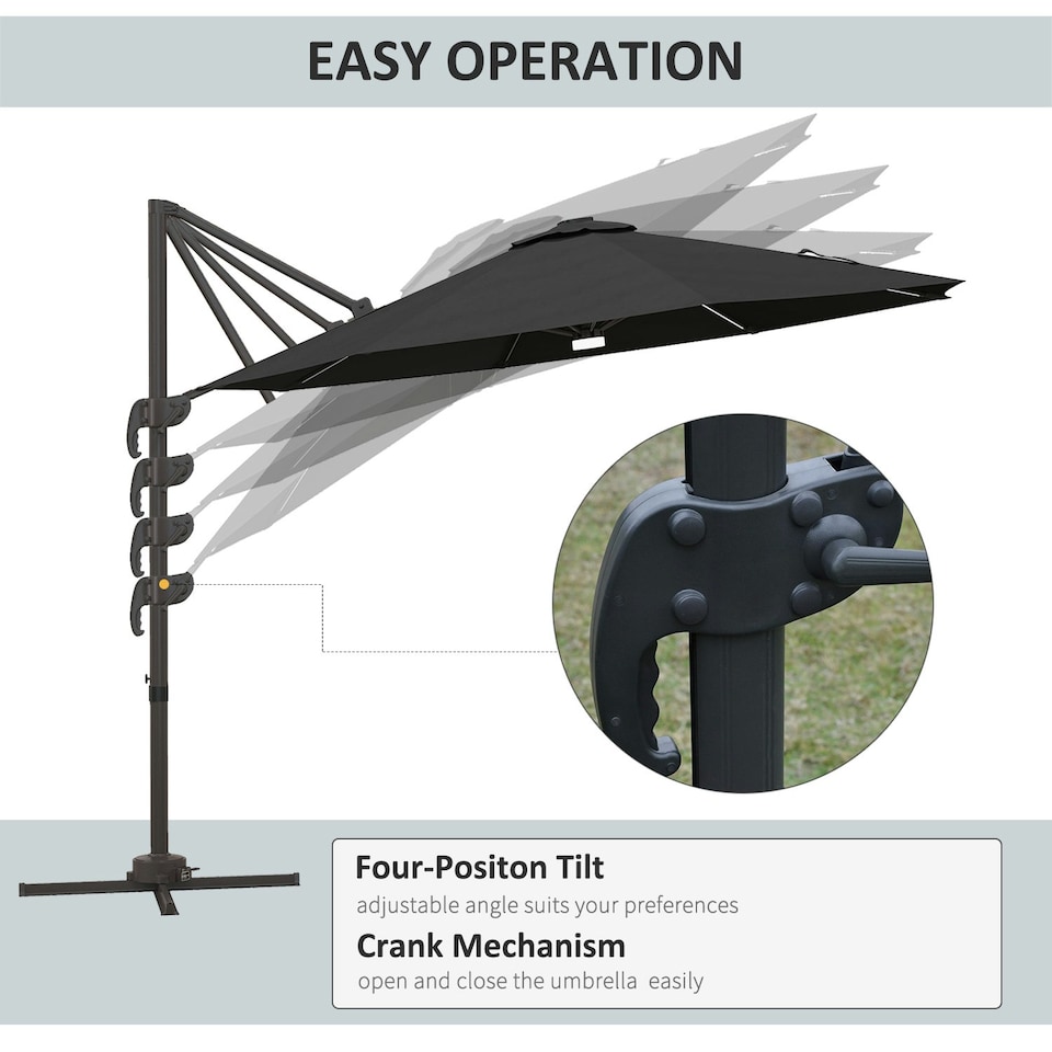 image 1 of Outsunny 3(m) LED Cantilever Parasol with Base Solar Lights Dark Grey