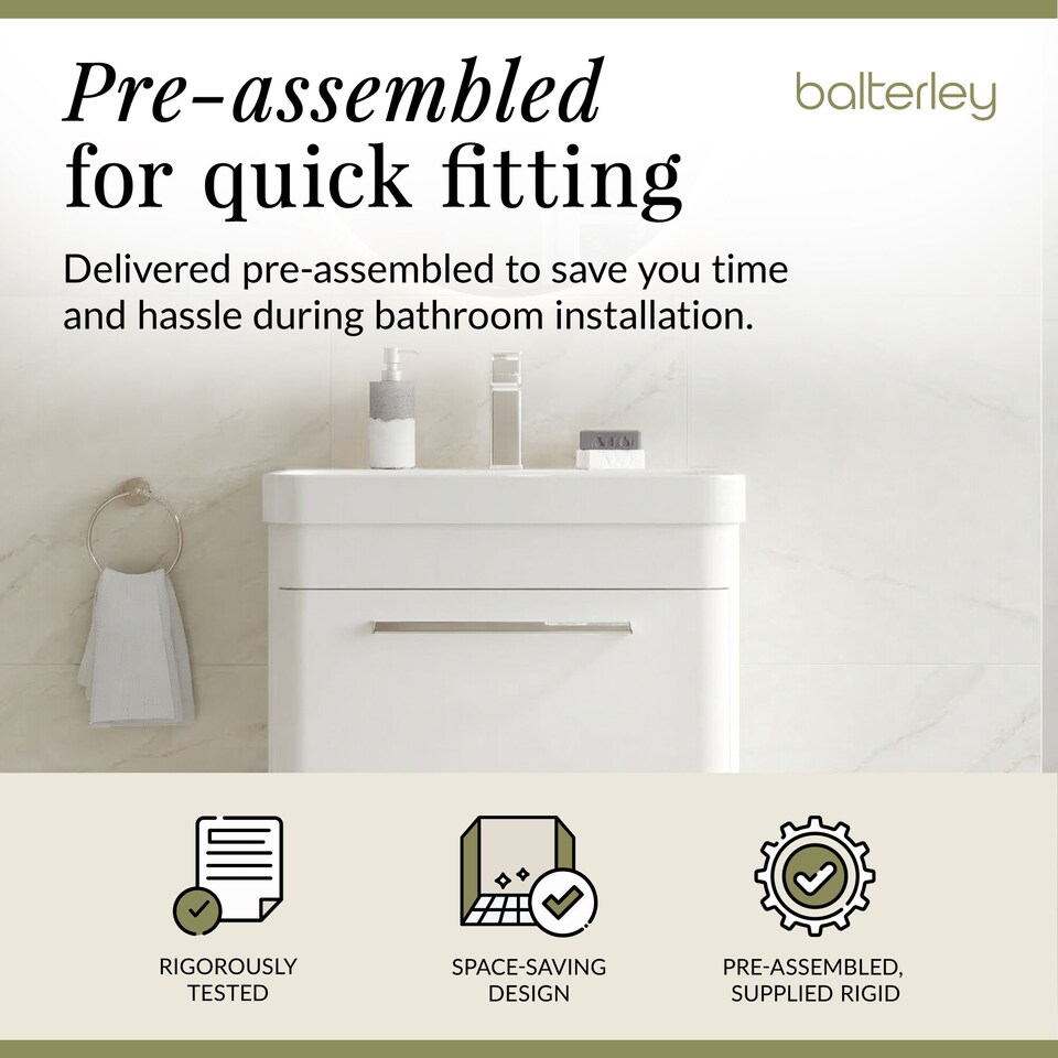 image 1 of Balterley Wall Hung 2 Drawer Vanity Unit with Ceramic Basin | White | Pure White | 562 x 607 x 460mm