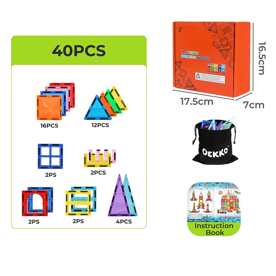 image 1 of Dekko 40 pcMagnetic Tiles Building Blocks Educational Toy for Kids | Multi | Diamond