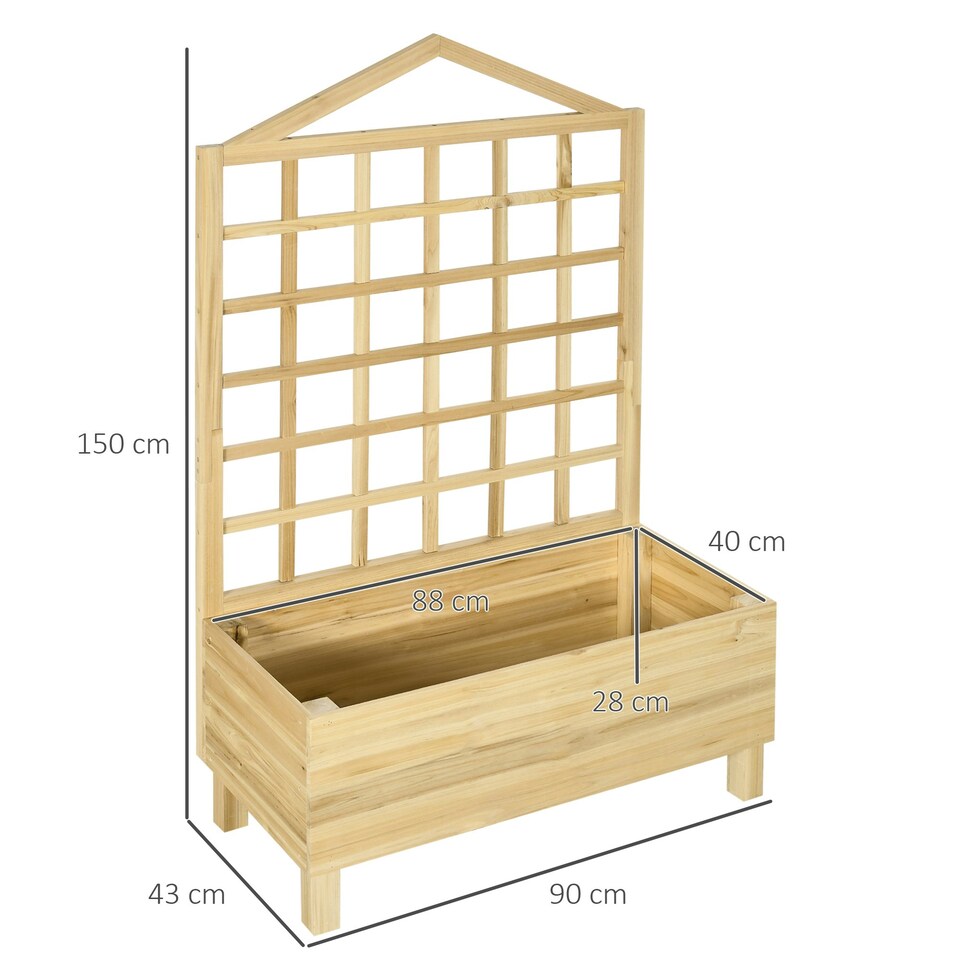 image 1 of Outsunny Wooden Garden Planters with Trellis for Vine Climbing Plants, Natural