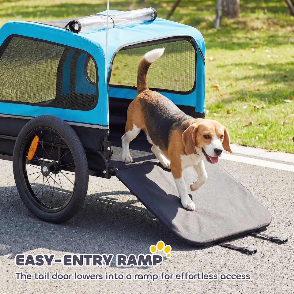 image 1 of PawHut Dog Bike Trailer w/ Flip-Down Ramp Tailgate, Reflectors | Blue