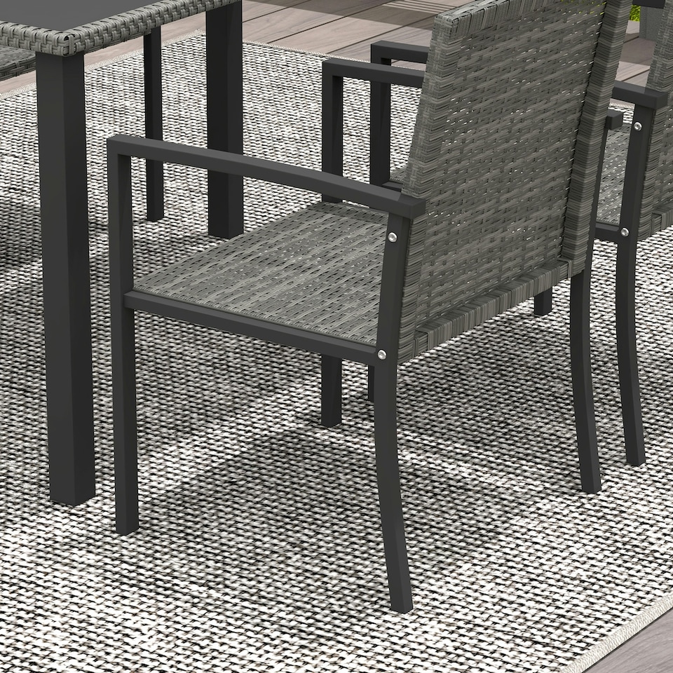 image 1 of Outsunny Rattan Garden Furniture for 4, Dining Table and Chairs, Grey