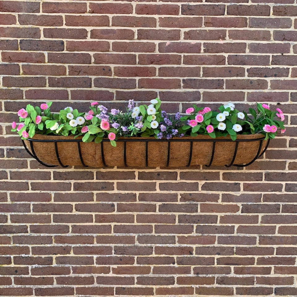 image 1 of Manor Garden Black Metal Wall Basket Manger Trough Planter (120cm)