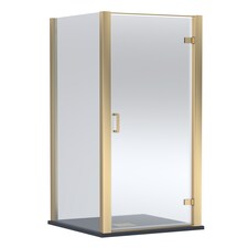 Balterley Hinged Shower Door with Glass, Side Panel & Slimline Shower Tray | Copper | Brushed Brass