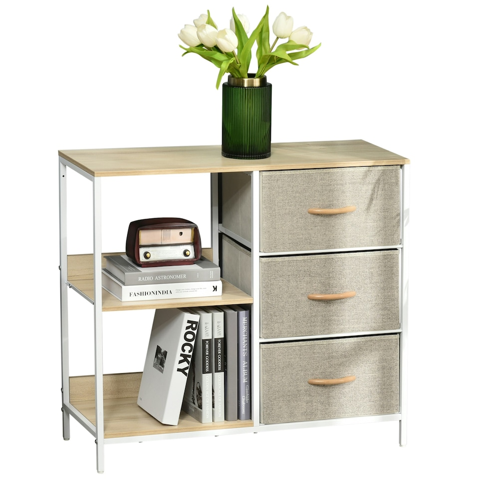 image 1 of HOMCOM Chest Dresser Tower with 3 Drawers Storage Cabinet Organizer, Beige