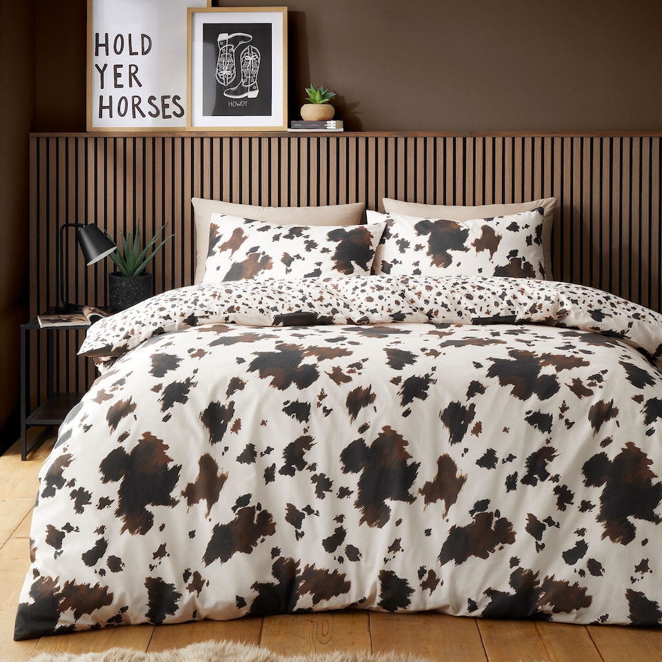 image 1 of Fusion Cow Print Duvet Cover Set Natural