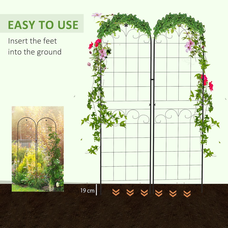 image 1 of Outsunny Set of 2 Metal Trellis for Climbing Plants, Floral Design, 50 x 180cm
