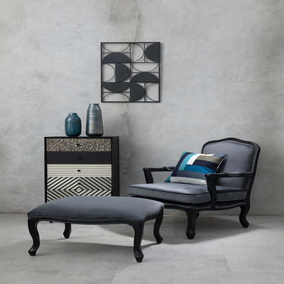 image 1 of Interiors By Premier Modern Grey Velvet Chair And Footstool, Comfortable Chair And Footstool Set, Velvet Upholstered Chair