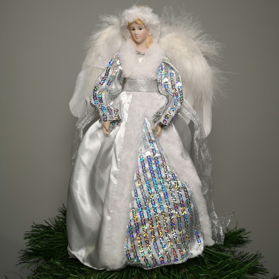 image 1 of 30cm Premier Christmas Tree Topper Angel Decoration in White & Silver