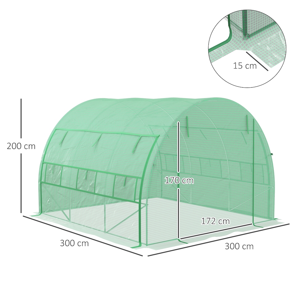 image 1 of Outsunny 3 x 3 x 2 m Polytunnel Greenhouse Pollytunnel Tent Steel Frame Green