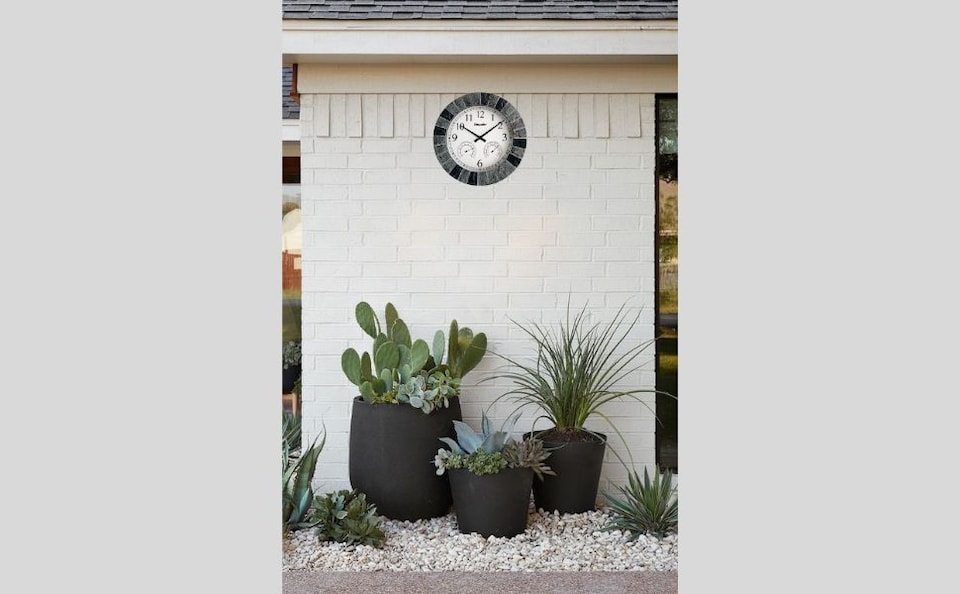 image 1 of 13.5" Faux Slate Waterproof Indoor/Outdoor Wall Clock with Thermometer & Hygrometer