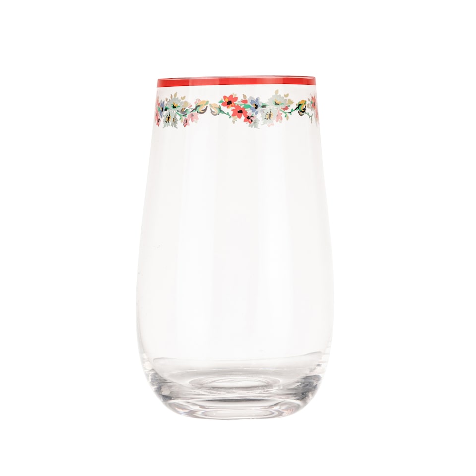 Hi Ball Glass: 1 x 550ml Cath Kidston, Feels Like Home Rose Edged Hi Ball Glass, Glass