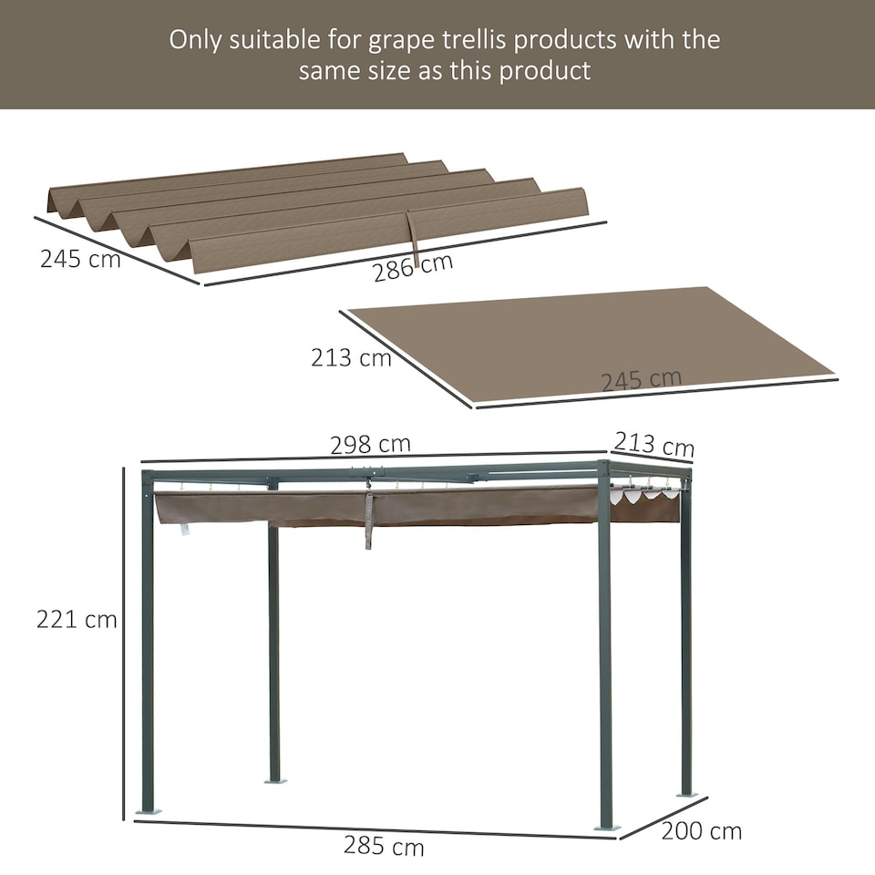 image 1 of Outsunny 2.86 x 2.45 m Pergola Cover Replacement for 3x2 m Frame, Coffee