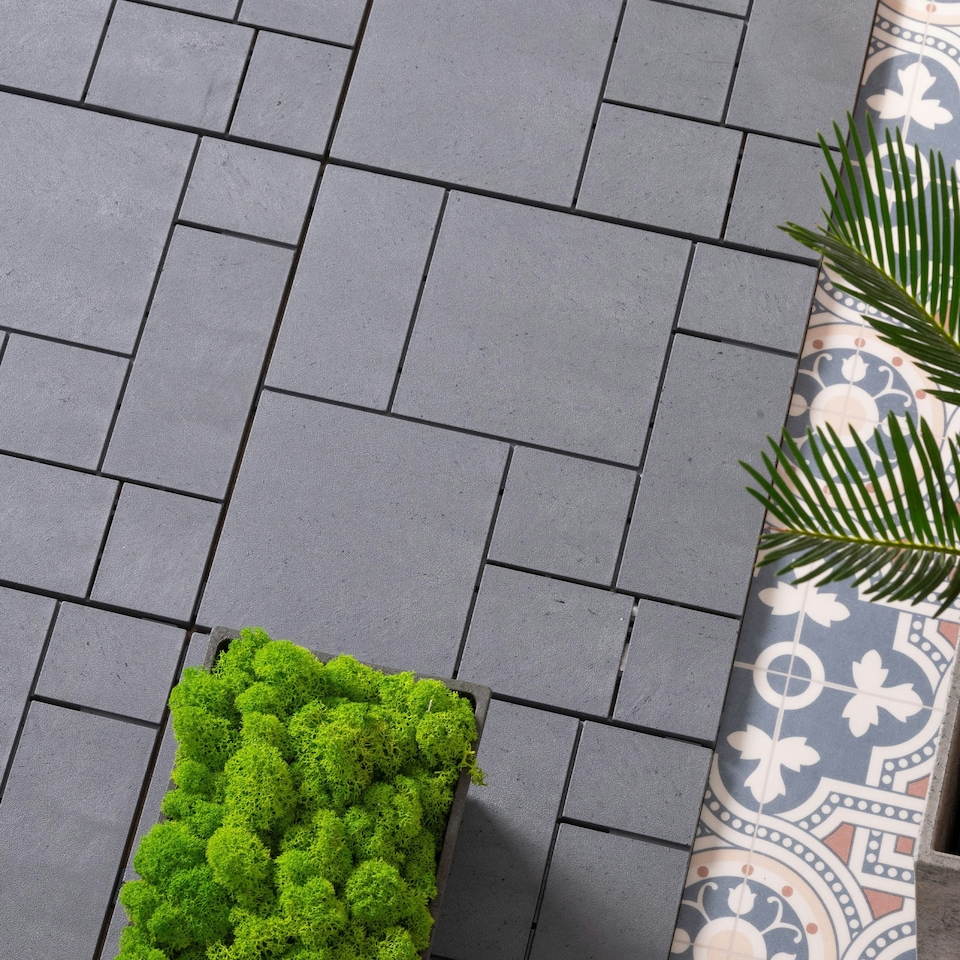 image 1 of Mosaic Garden Patio Interlocking Composite Decking Tiles - Light Grey | Grey | Light Grey | Pack of 10