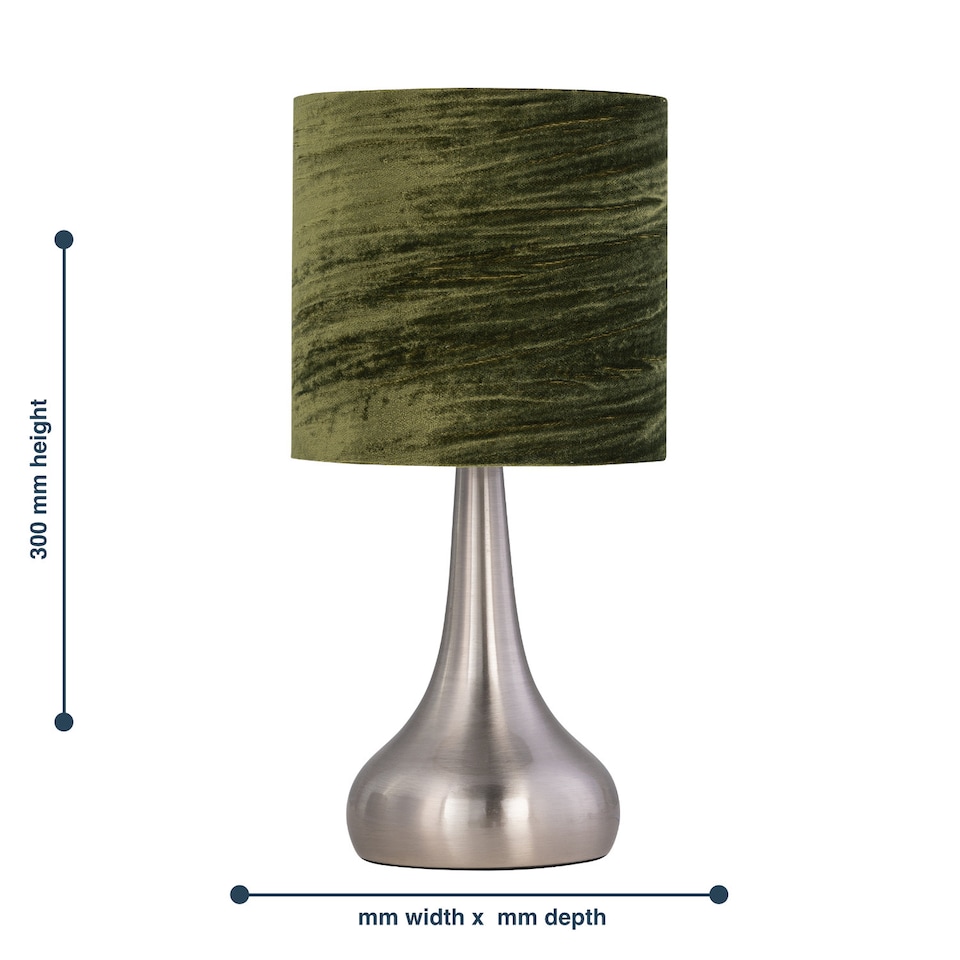 image 1 of Set of 2 Romana - Brushed Chrome Touch Table Lamps Green Velvet Shades | Chrome | Satin nickel plate and dark green velvet | 2