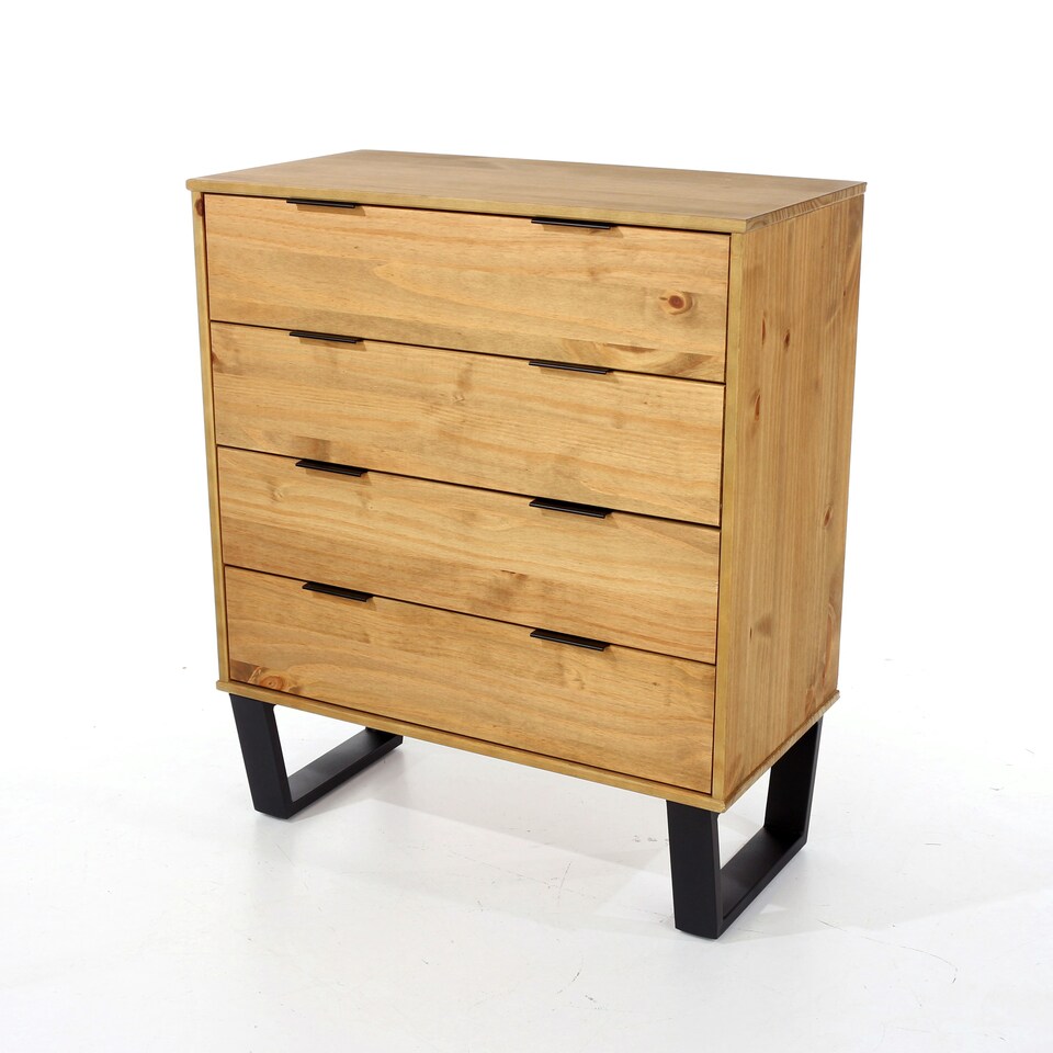 image 1 of Texas 4 Drawer Chest of Drawers - Industrial Style Pine Bedroom Storage Cabinet with Metal Legs | Brown | Brown | 1