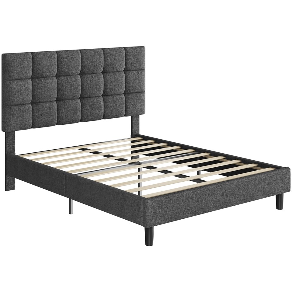 image 1 of Yaheetech 150 cm W × 200 cm L Upholstered Bed Frame Dark Grey