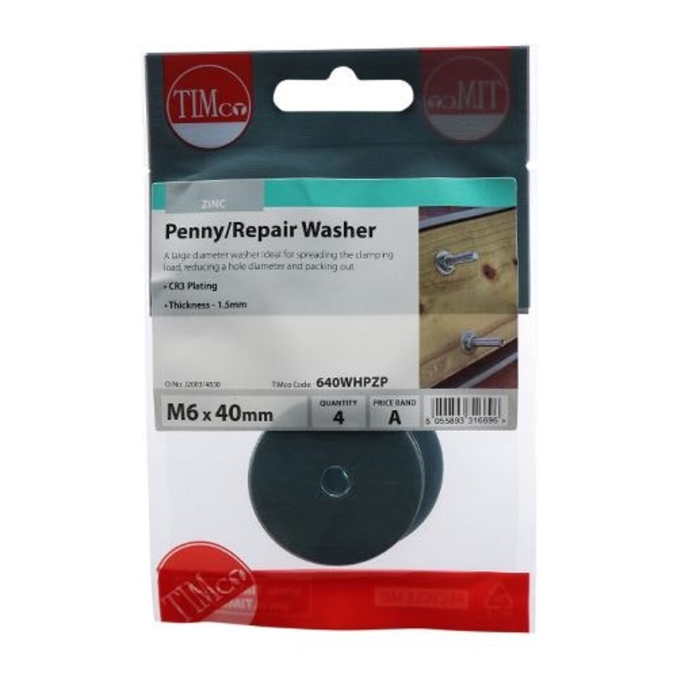image 1 of Timco - Penny / Repair Washers - Zinc (Size M6 x 40 - 4 Pieces)