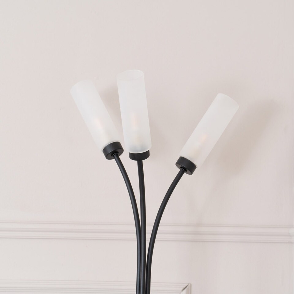 image 1 of ValueLights Maya Matte Black 3 Way Curved Arm Upright Floor Lamp | Black
