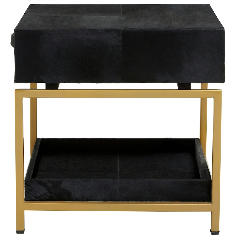 image 1 of Kensington Townhouse Hair On Hide Bedside Table Black